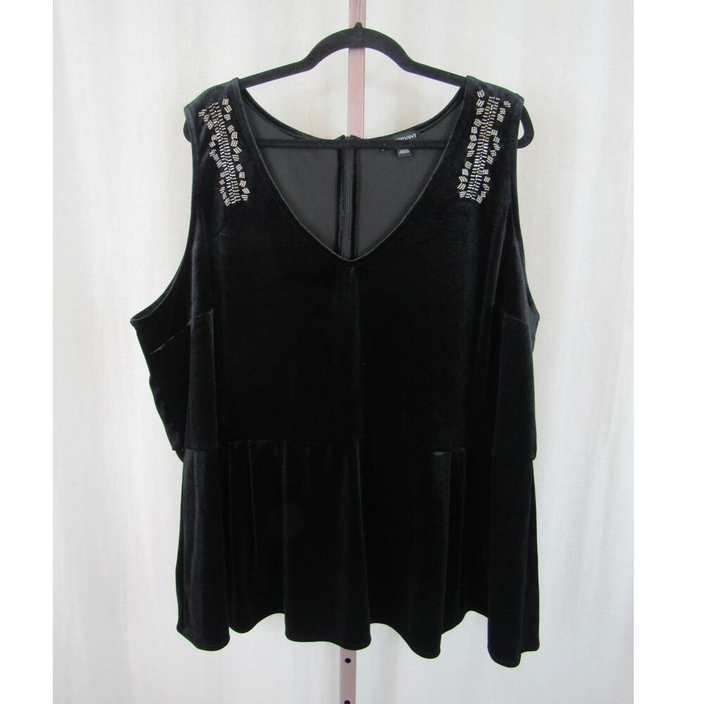 Lane Bryant Blouse Tank Top Sleeveless Shirt Black Velvet Beads Plus Size 26/28